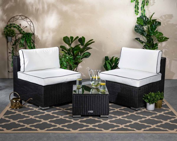 Rattan Garden 2 Seater Bistro Set - Black & White - Florida - Rattan Direct