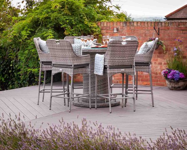 Rattan Garden Bar Set with 6 Stools in Grey - Porto - Rattan Direct